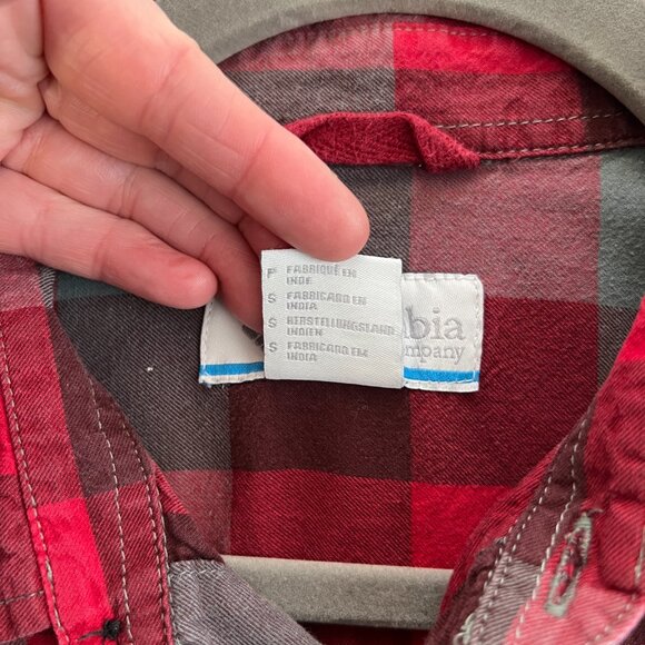 Columbia 100% Cotton Red & Grey Long-Sleeve Button-Up SZ Small - Picture 3 of 6